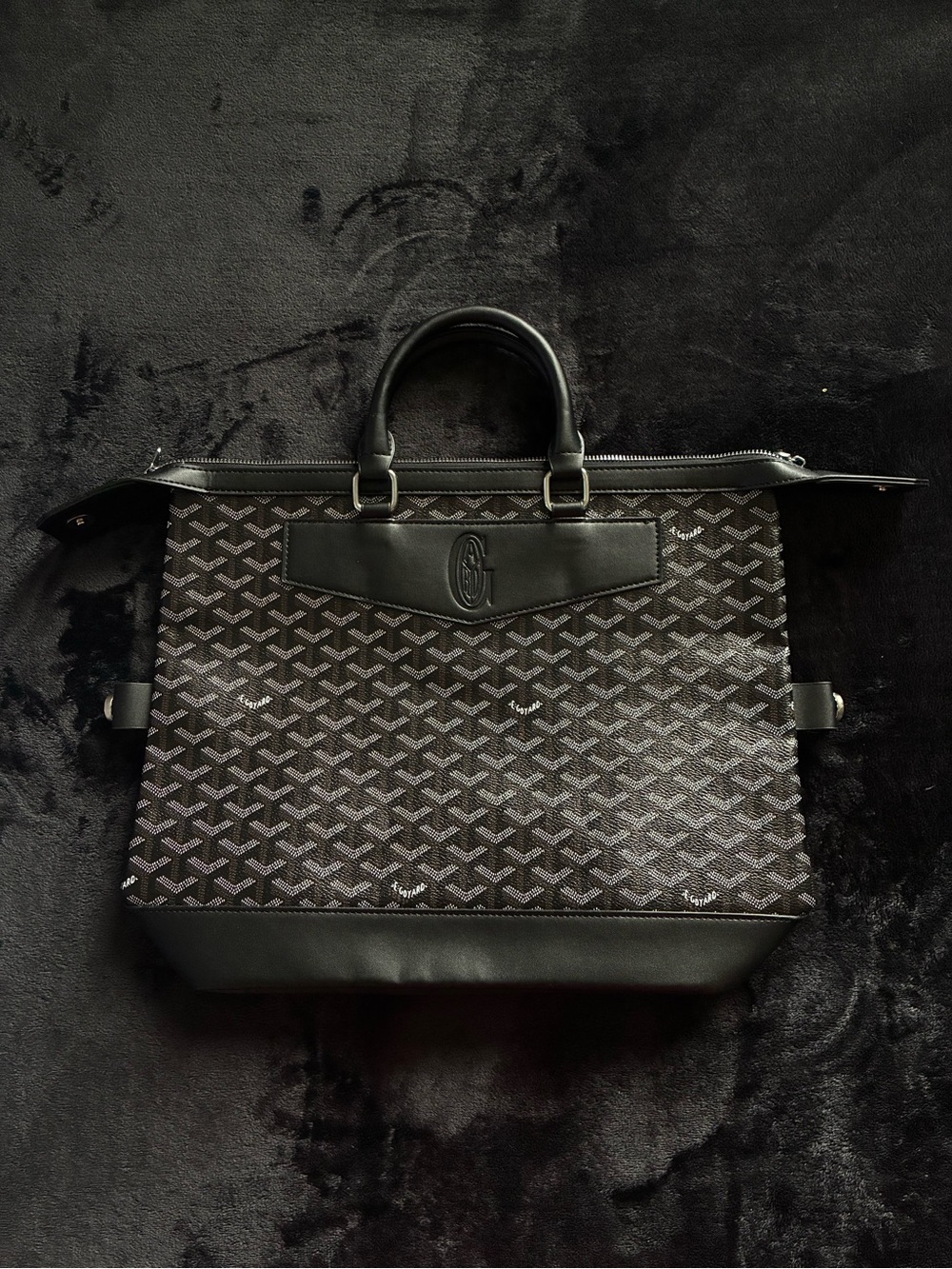 Men's Black Patterned Tote Bag - Elegant Work Carry
